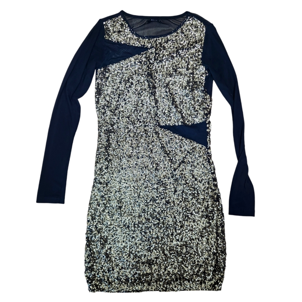 MOHITO Black Sequin Bodycon Mini Cutout Mesh Party Dress Size EU 38 US M